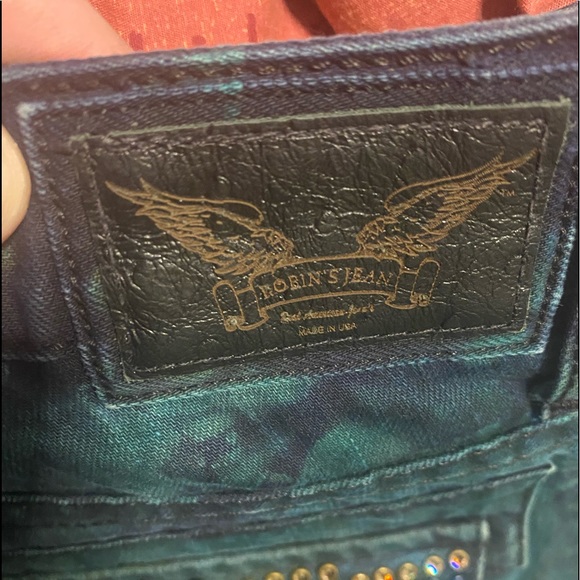 AUTHENTIC ROBINS JEANS Blue Tie Dye Acid Wash Gem Flap Jeans Size 42 LIKE NEW!! - Picture 5 of 9